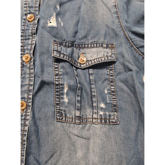 Studio F Women Button Down Long sleeve Shirt Jean Type Ripped Distressed - Picture 6 of 16